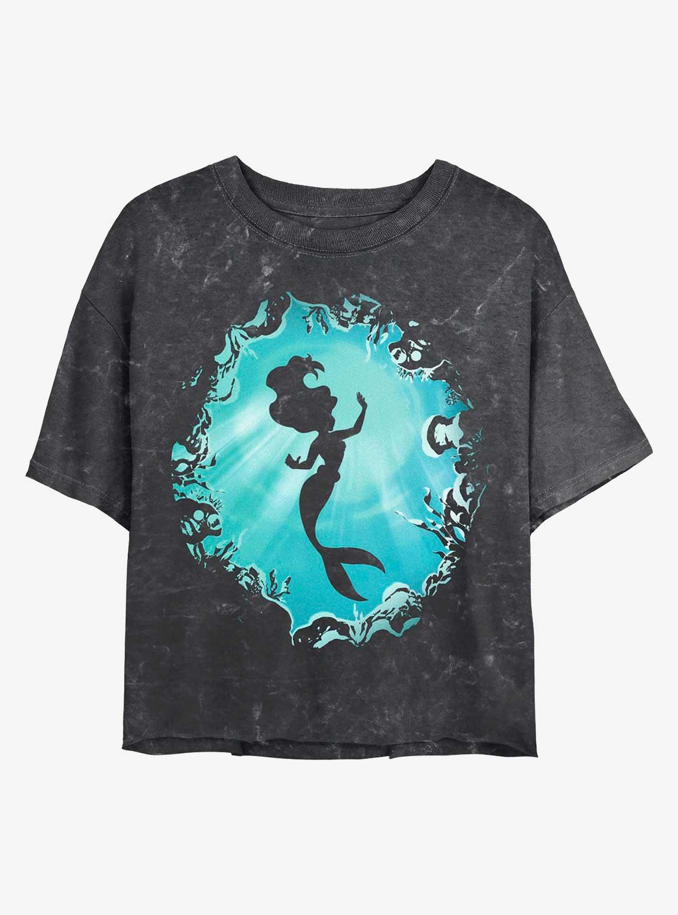 Disney Princesses Ariel's Grotto Mineral Wash Crop Womens T-Shirt, , hi-res