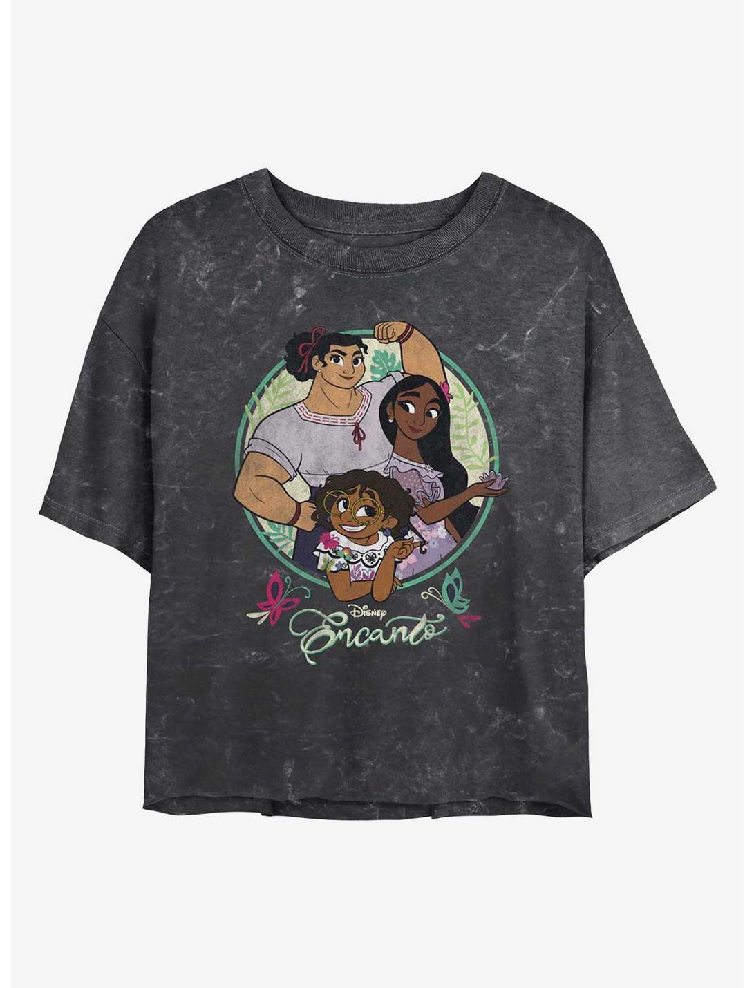 Disney Encanto Sisters Mineral Wash Crop Womens T-Shirt, BLACK, hi-res