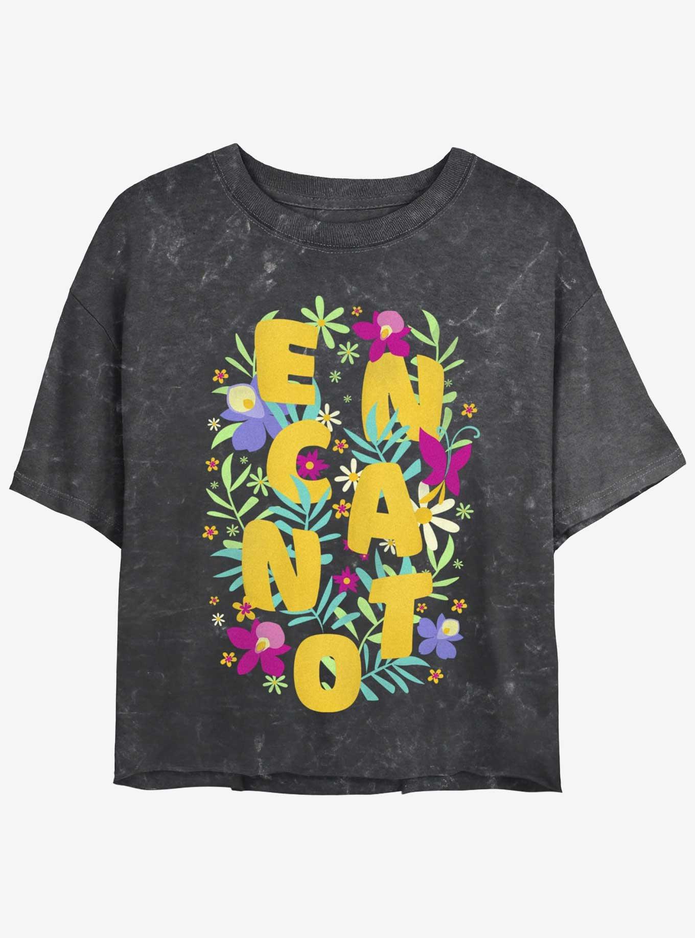Disney Encanto Flower Arrangement Mineral Wash Womens Crop T-Shirt, BLACK, hi-res