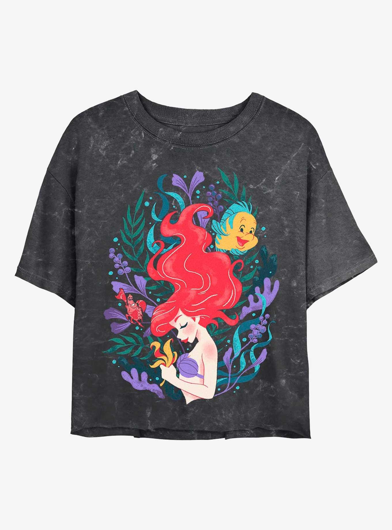 Disney The Little Mermaid Ariel Under The Sea Mineral Wash Crop Womens T-Shirt, , hi-res