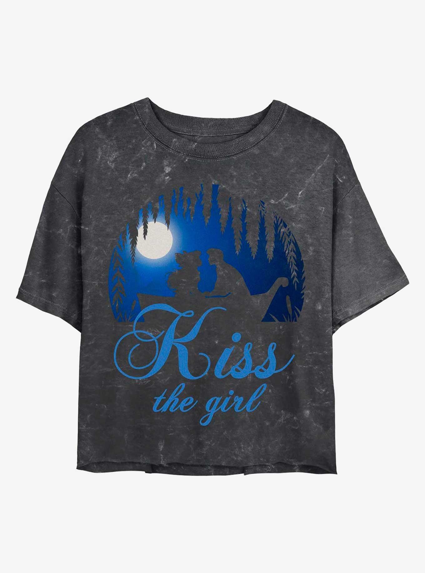Disney The Little Mermaid Kiss The Girl Vignette Mineral Wash Crop Womens T-Shirt, , hi-res