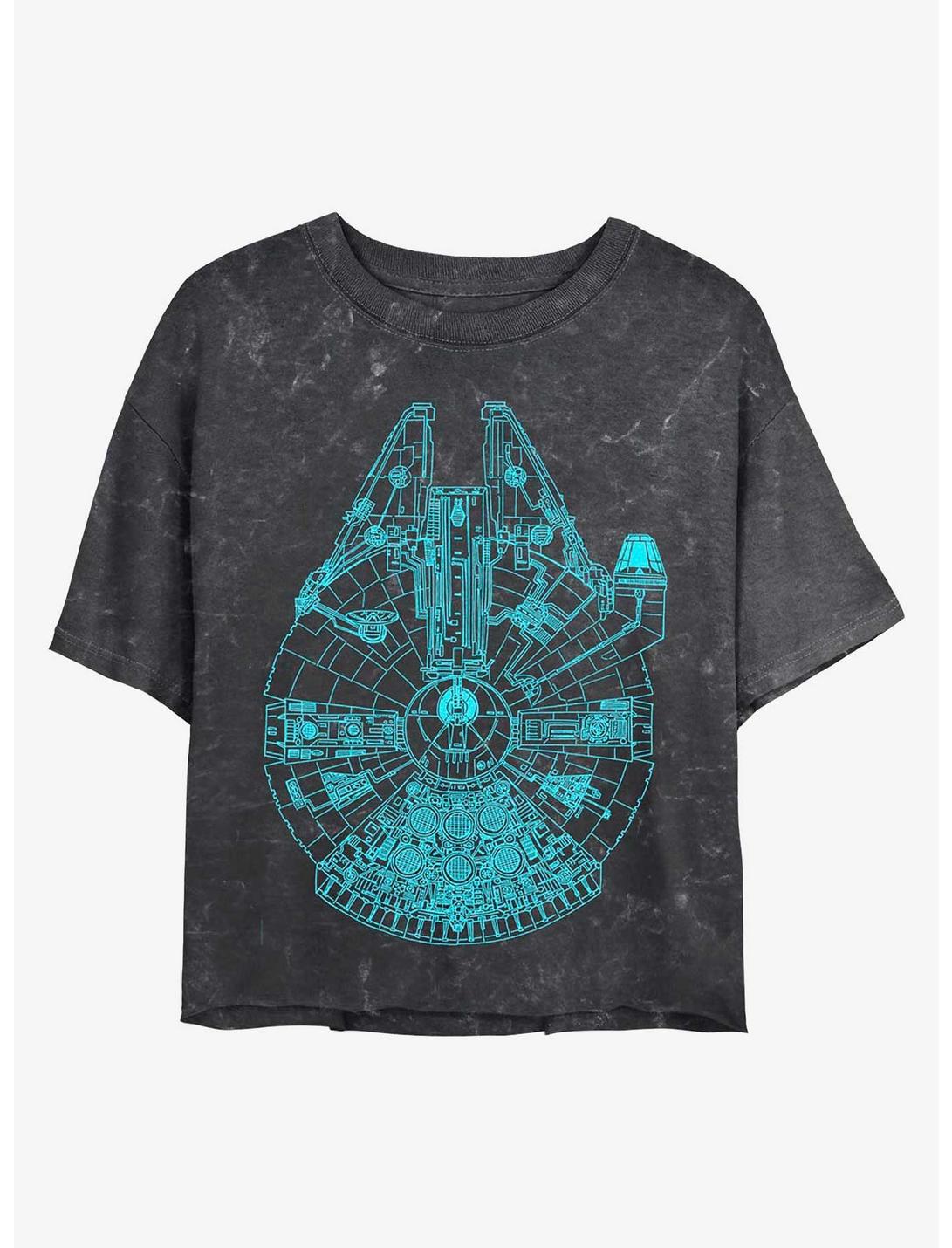 Star Wars Blue Falcon Mineral Wash Crop Womens T-Shirt, BLACK, hi-res