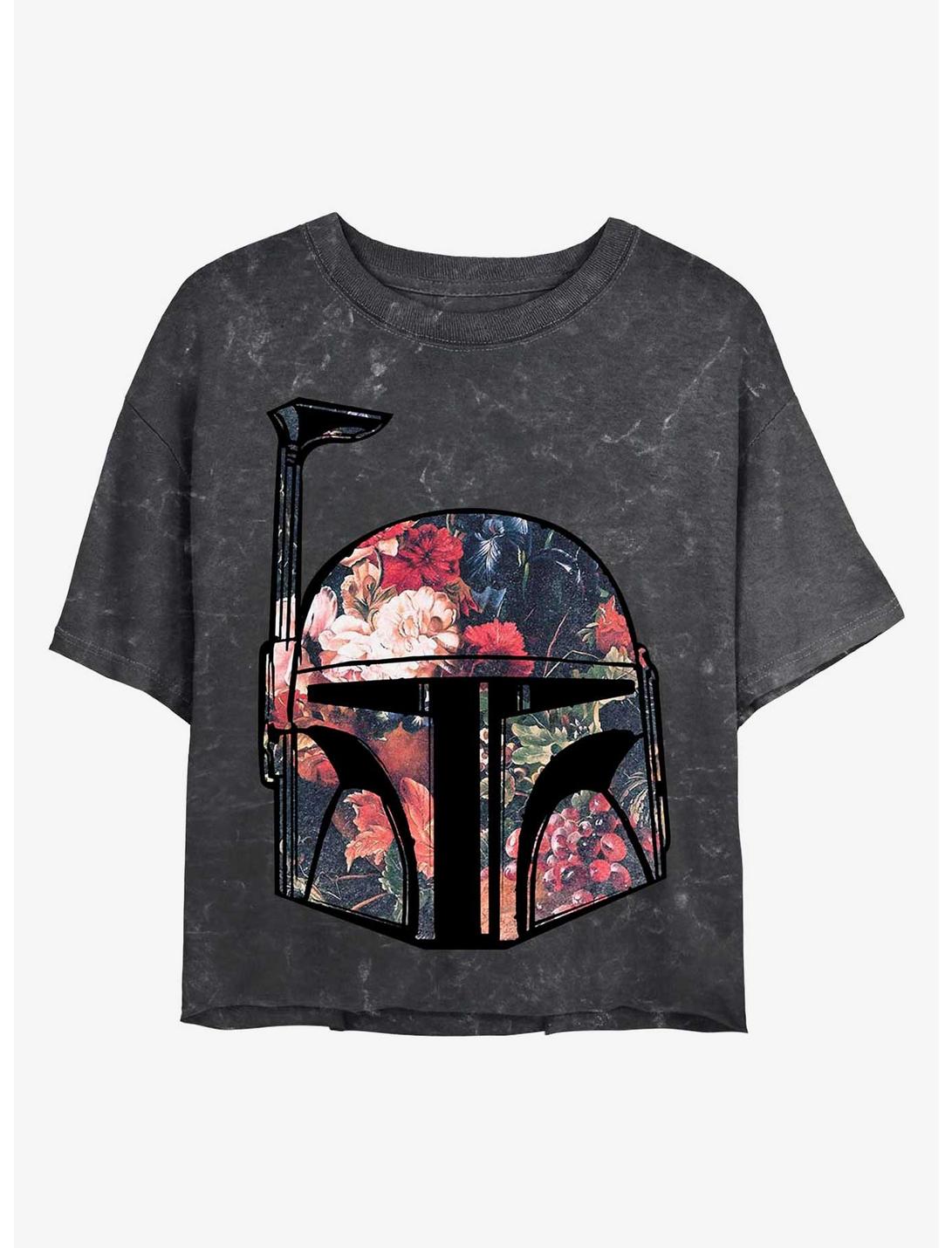 Star Wars Bobba Floral Mineral Wash Crop Womens T-Shirt, BLACK, hi-res