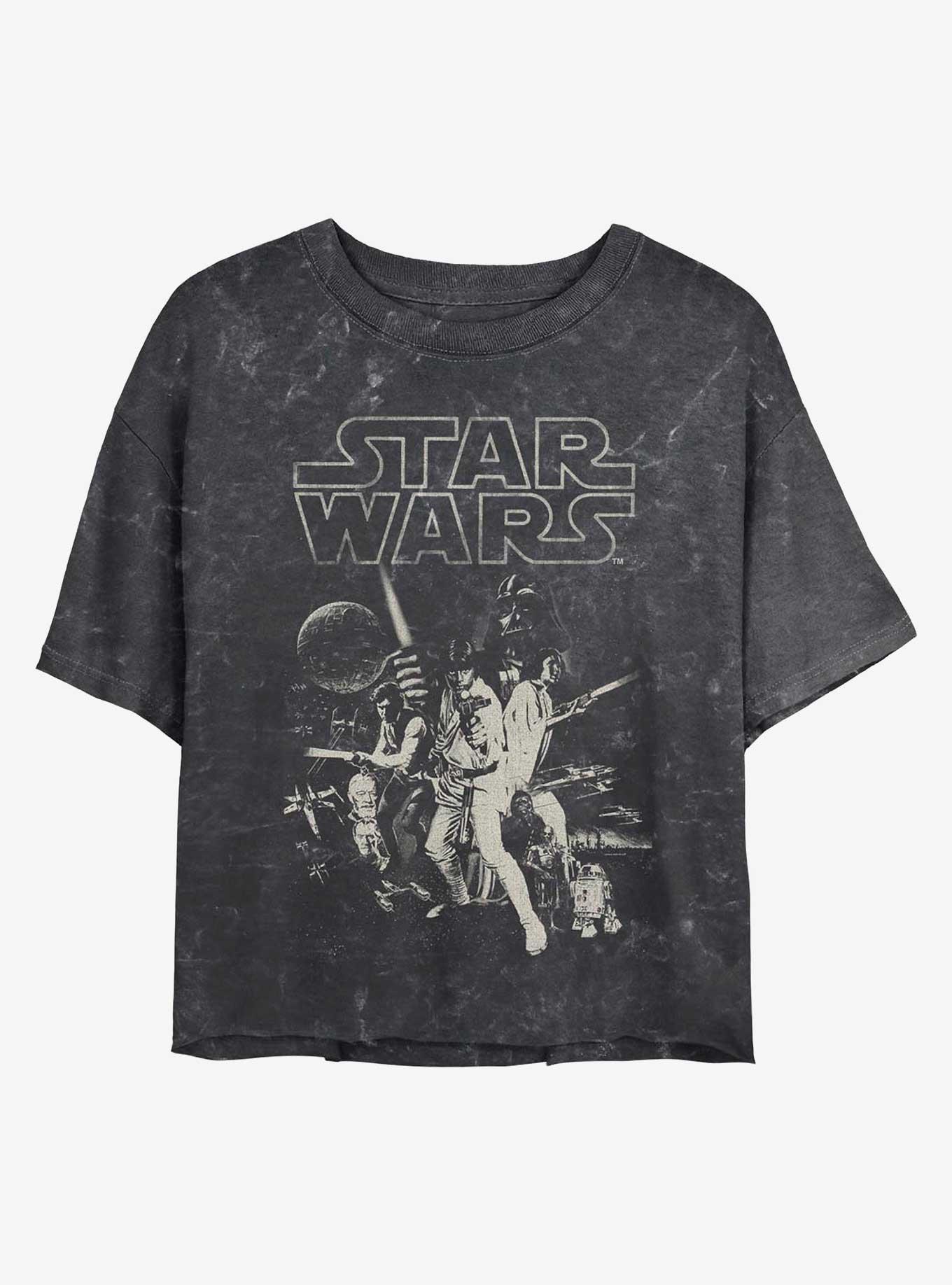 Star Wars Galaxy Fighters Mineral Wash Crop Womens T-Shirt, BLACK, hi-res