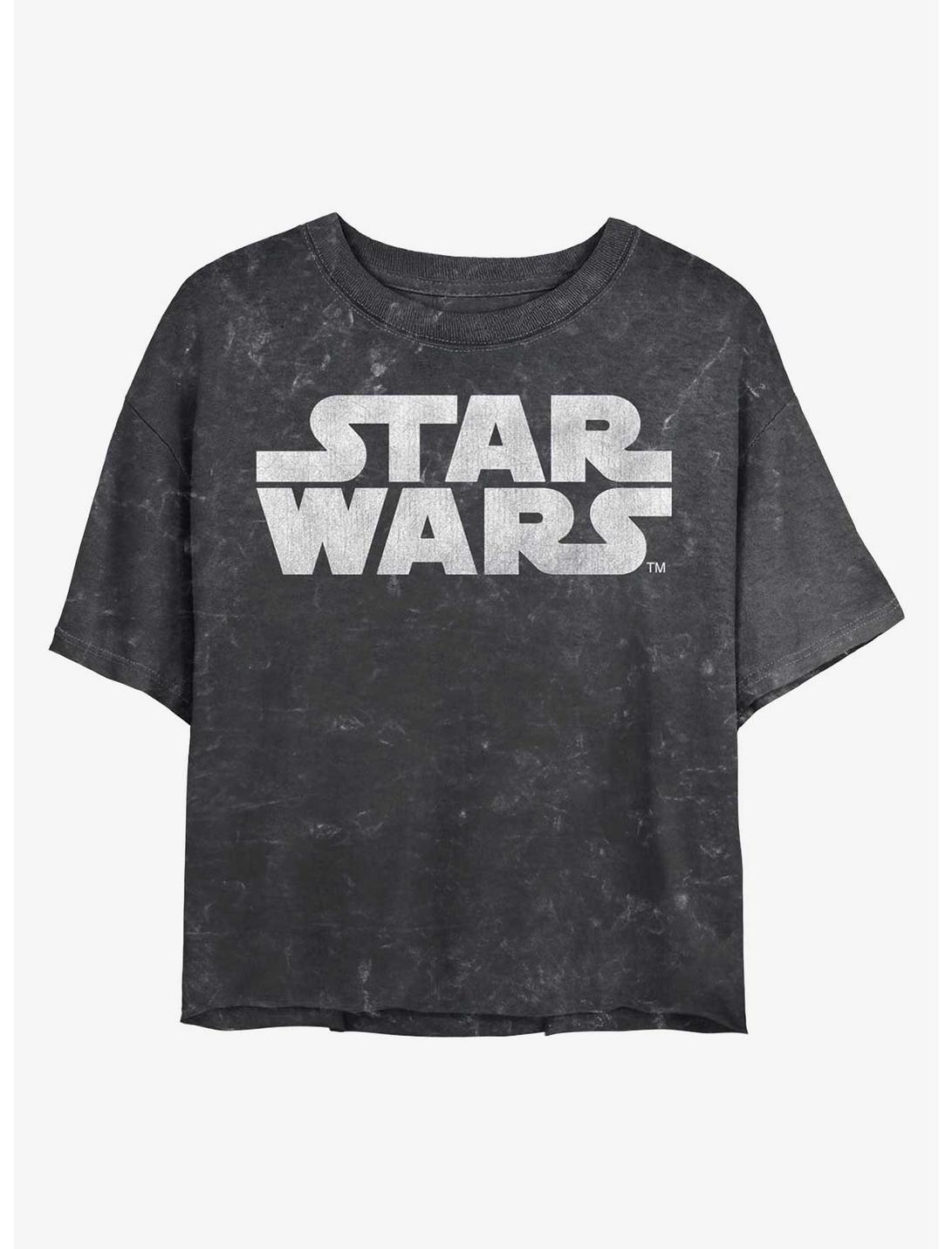 Star Wars Logo Mineral Wash Crop Womens T-Shirt, BLACK, hi-res