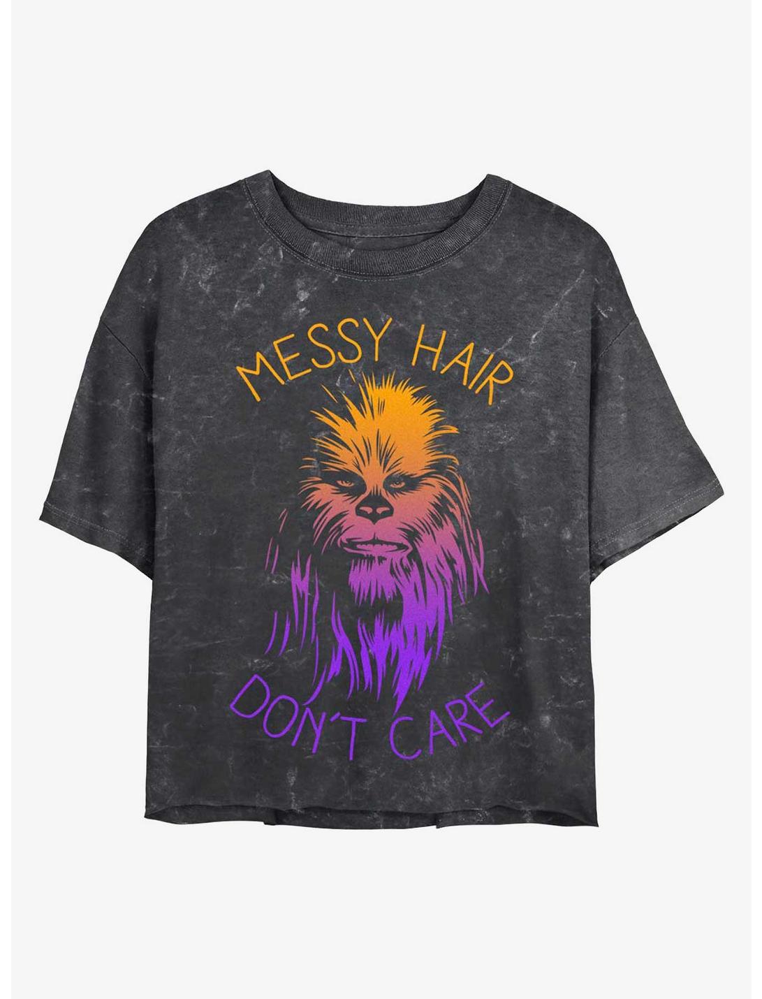 Star Wars Messy Hair Chewie Mineral Wash Crop Womens T-Shirt, BLACK, hi-res