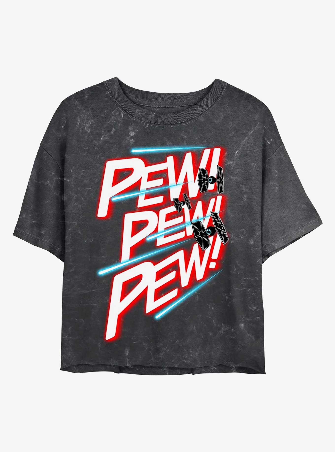 Star Wars Pew Pew Pew Mineral Wash Crop Womens T-Shirt, BLACK, hi-res