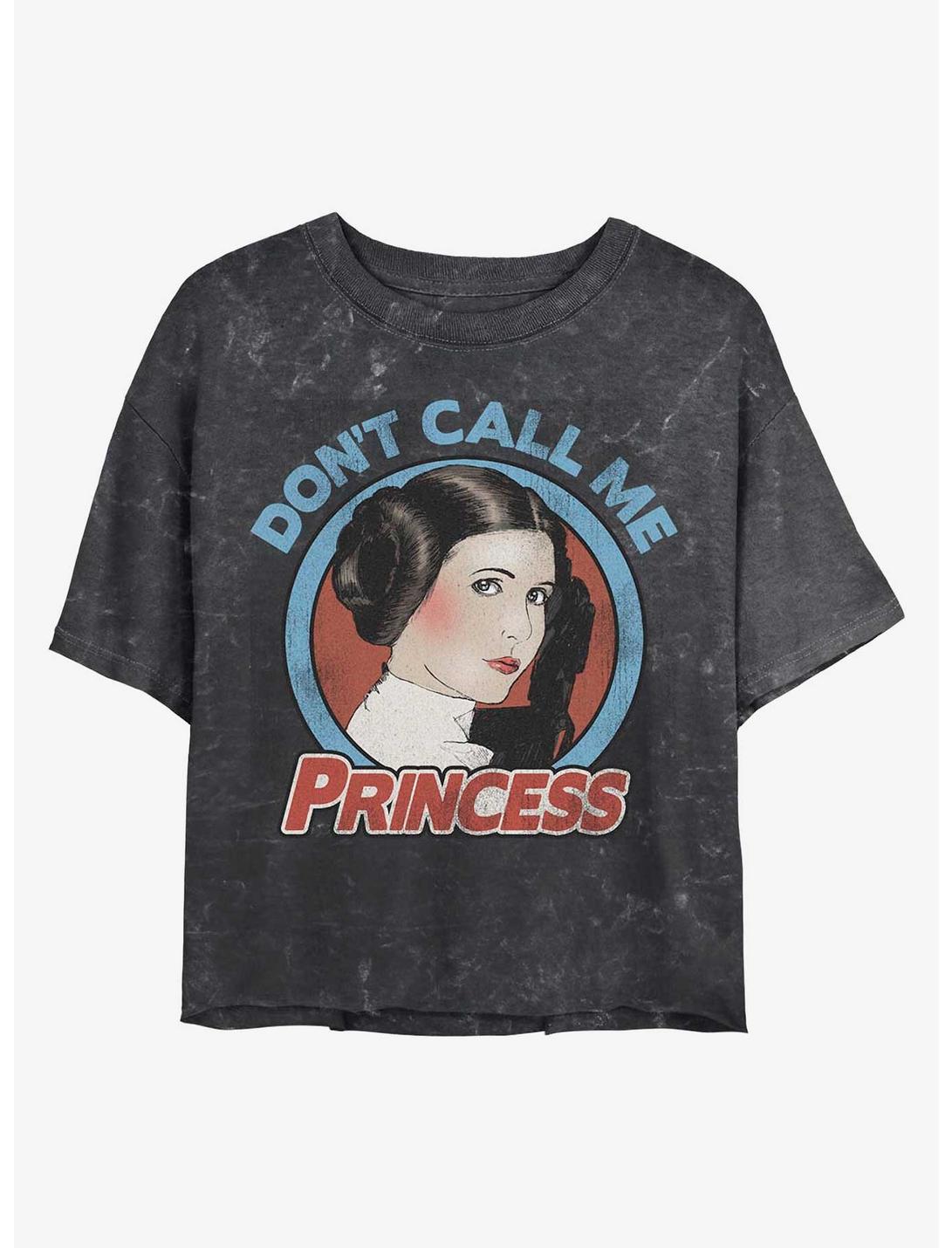 Star Wars Leia Don't Call Me Princess Mineral Wash Crop Womens T-Shirt, BLACK, hi-res