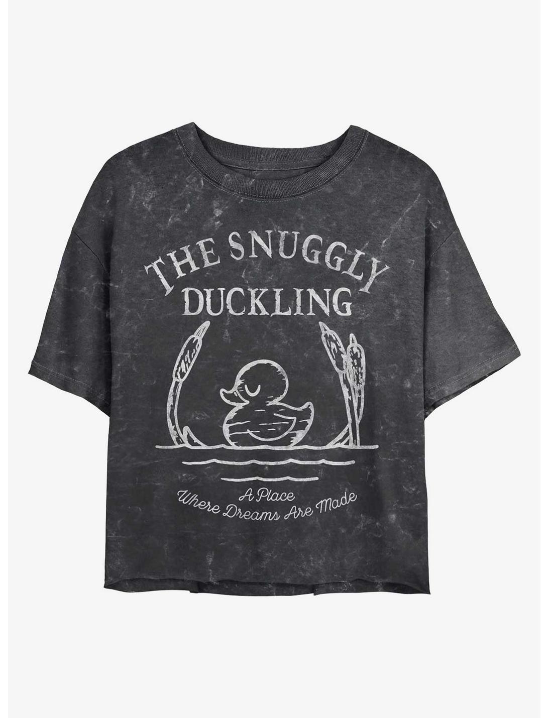 Disney Tangled The Snuggly Duckling Mineral Wash Crop Womens T-Shirt, BLACK, hi-res