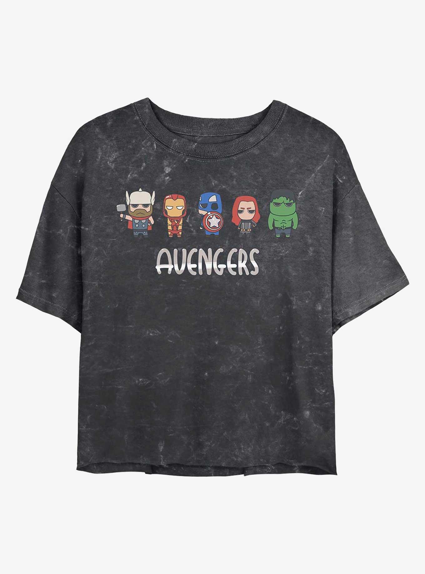 Marvel Avengers Doodle Avengers Mineral Wash Crop Womens T-Shirt, , hi-res