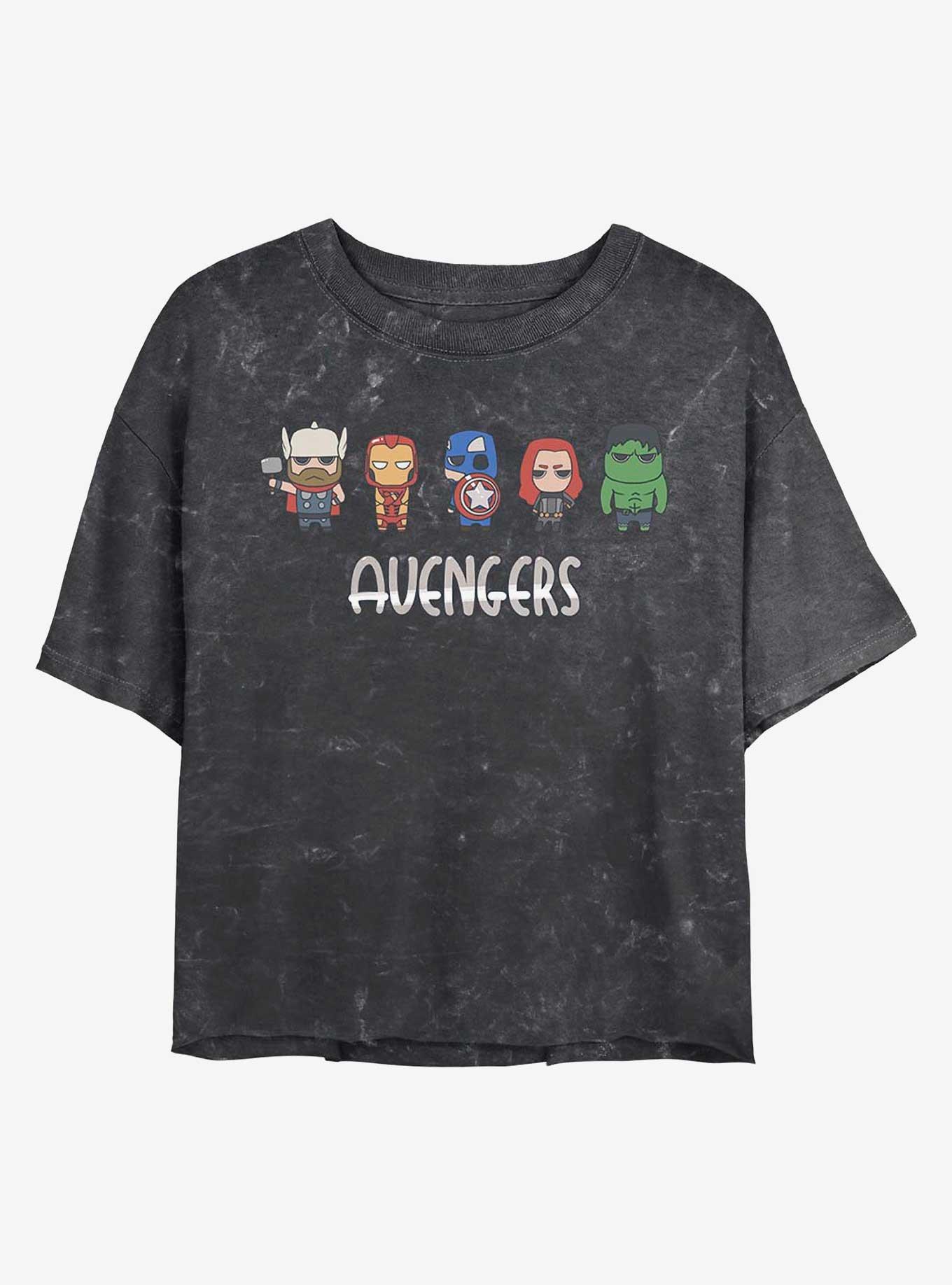 Marvel Avengers Doodle Avengers Mineral Wash Crop Womens T-Shirt, BLACK, hi-res