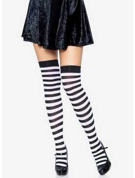 Black And White Nylon Over-The-Knee Stocking With Stripes, , hi-res