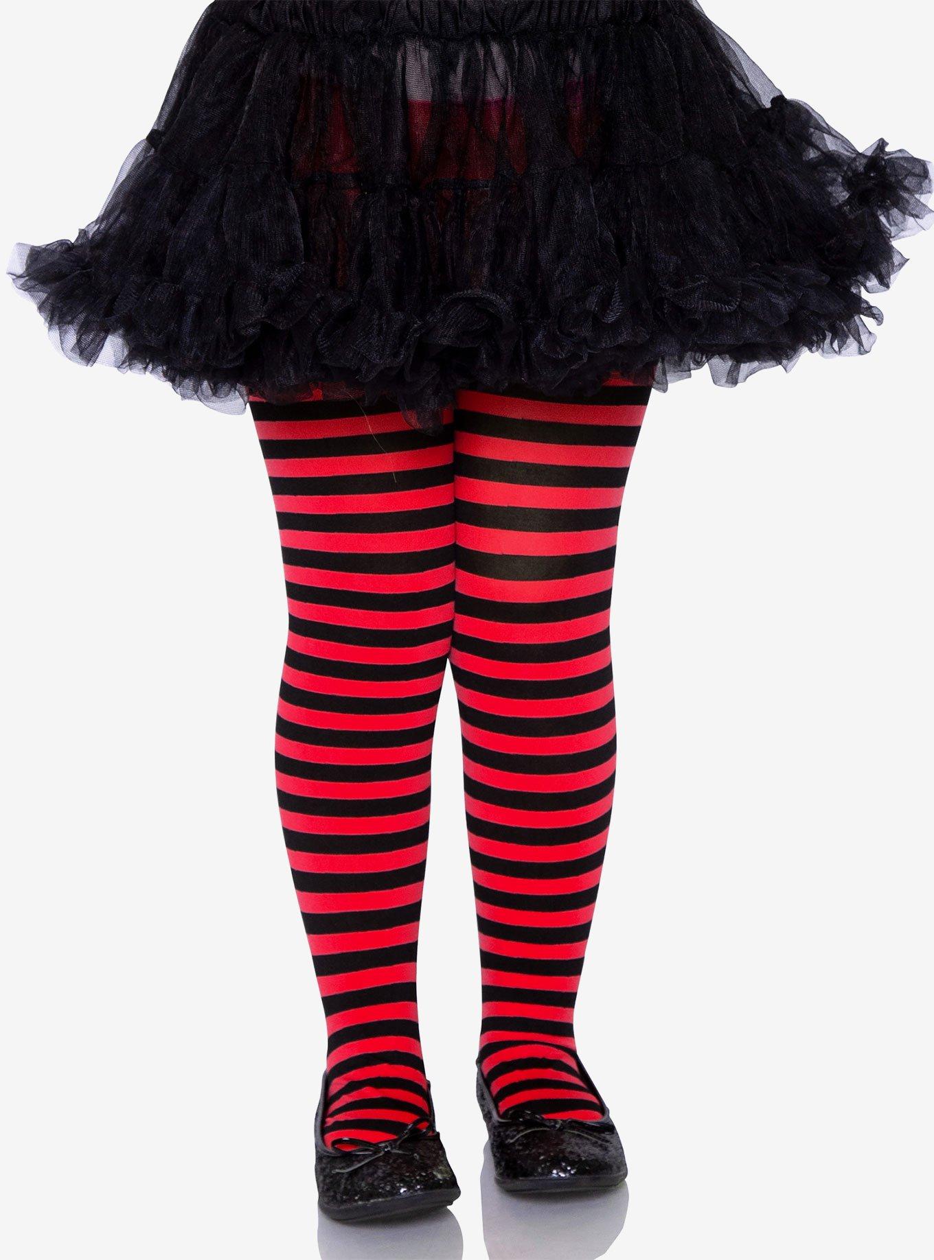 Black And Red Youth Stripe Tights, , hi-res