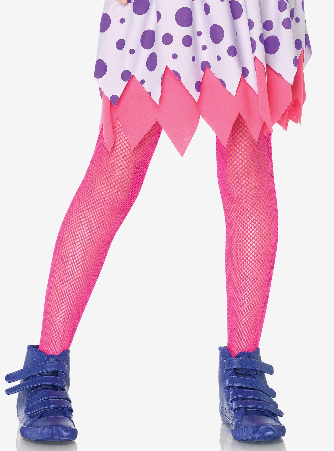 Neon Pink Youth Fishnet Tights, , hi-res