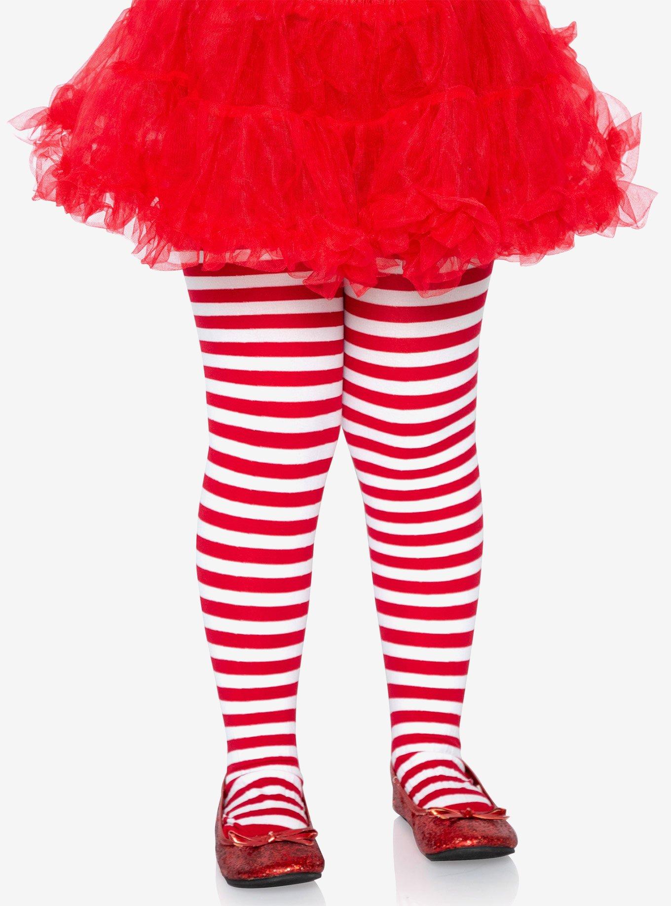 Red And White Youth Stripe Tights, , hi-res