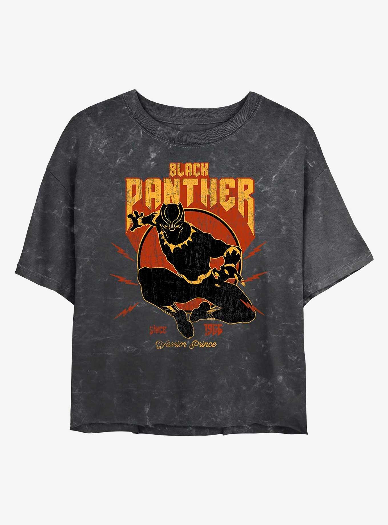 Marvel Black Panther Warrior Prince Mineral Wash Crop Womens T-Shirt, BLACK, hi-res