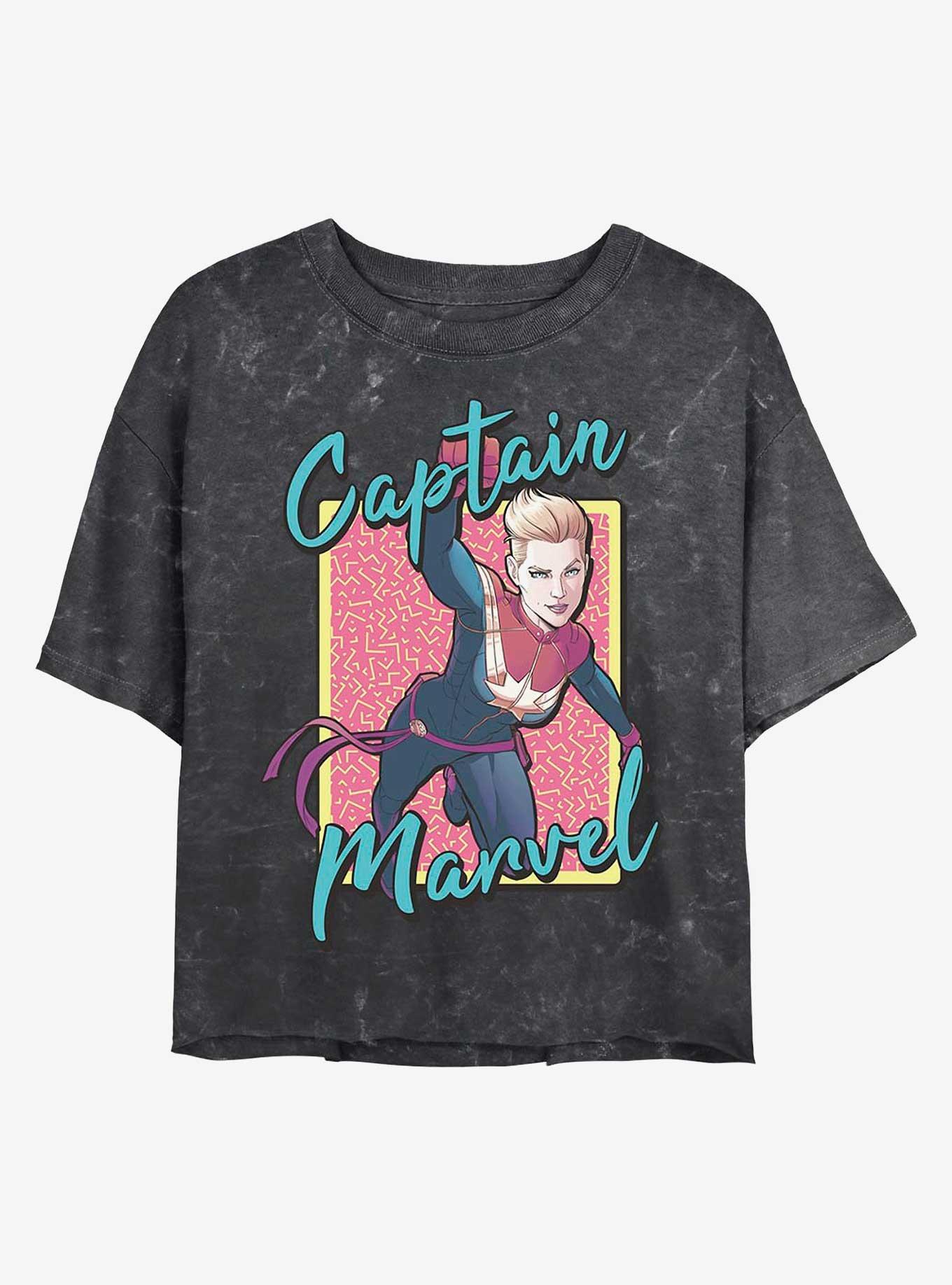 Marvel Captain Marvel 90's Captain Marvel Mineral Wash Crop Womens T-Shirt, BLACK, hi-res