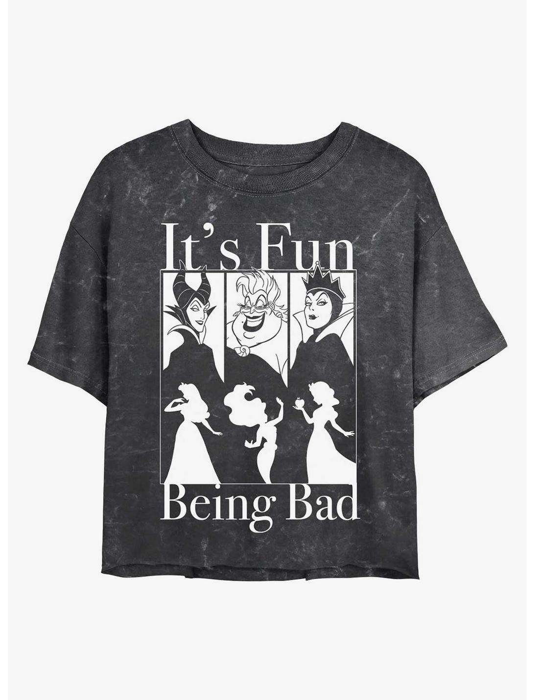 Disney Princesses It's Fun Being Bad Mineral Wash Crop Womens T-Shirt, BLACK, hi-res