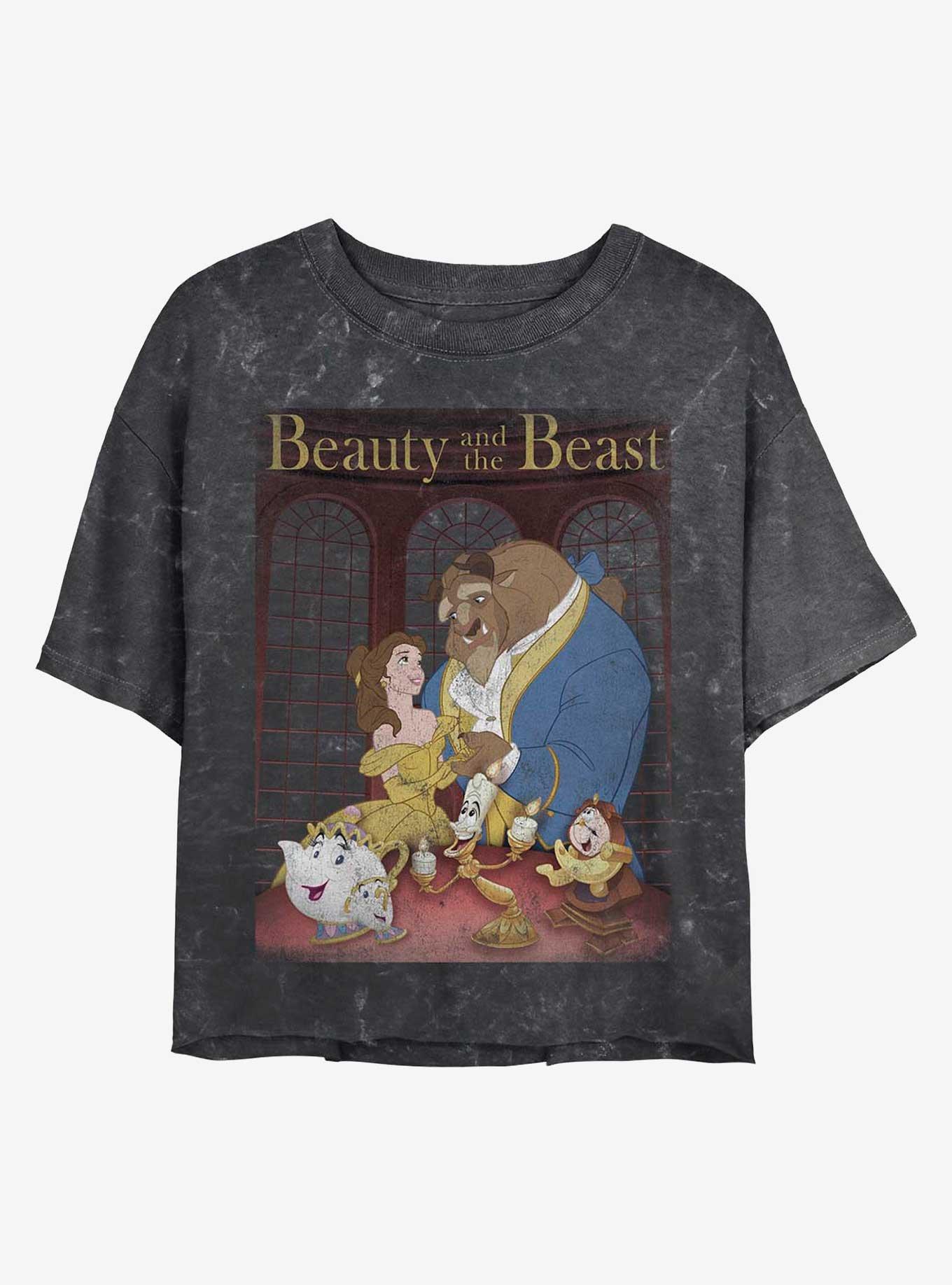 Disney Princesses Beauty Poster Mineral Wash Crop Womens T-Shirt, BLACK, hi-res