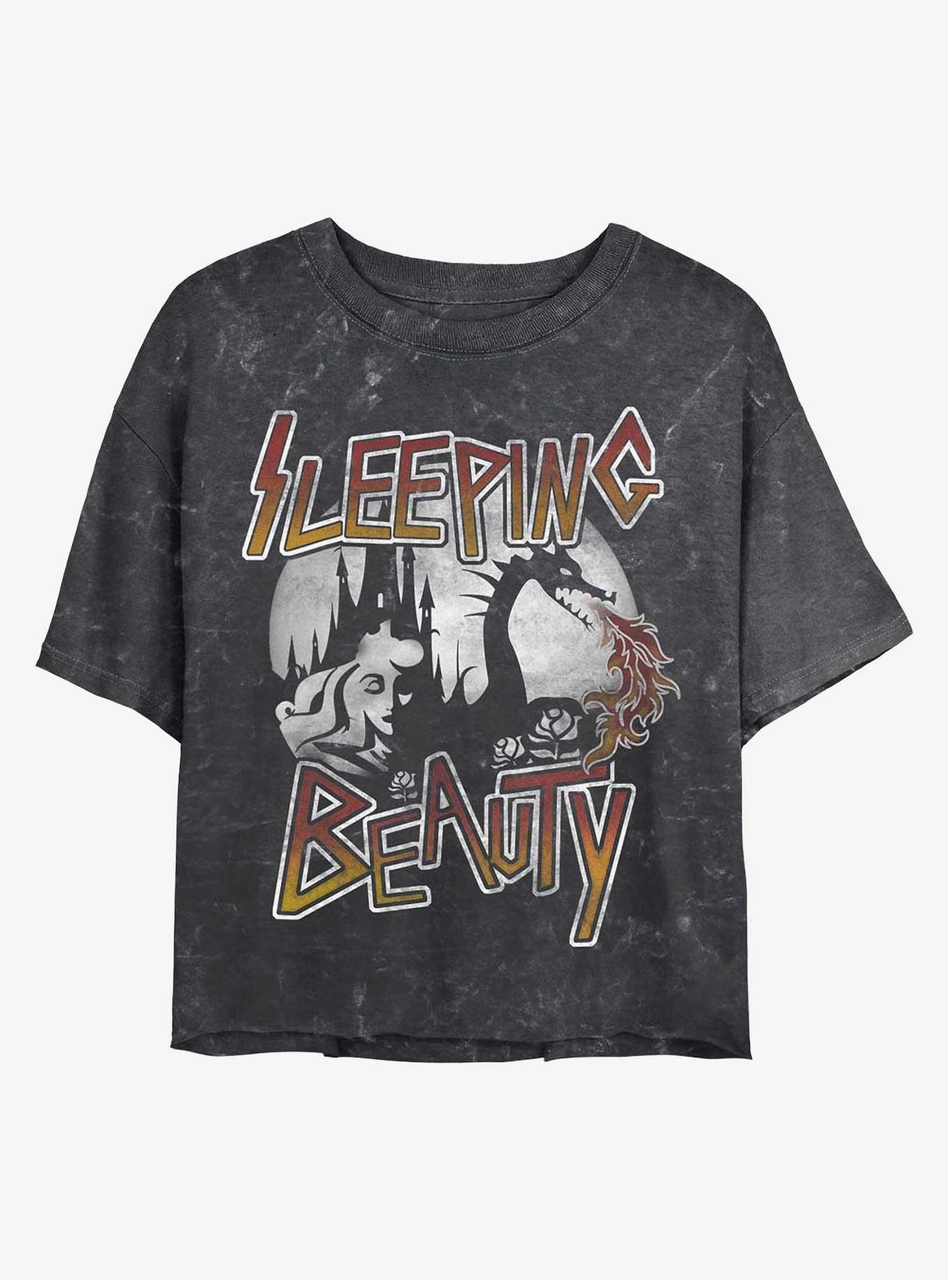 Disney Princesses Sleeping Beauty Mineral Wash Crop Womens T-Shirt, BLACK, hi-res