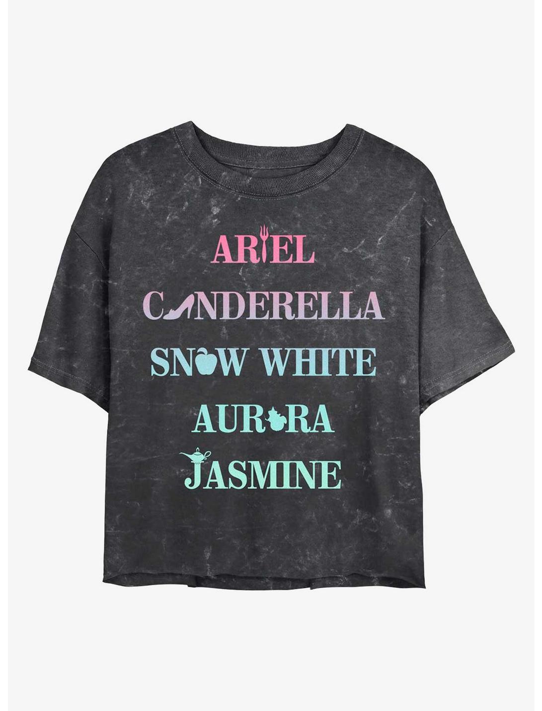 Disney Princesses Princess Icons Mineral Wash Crop Womens T-Shirt, BLACK, hi-res