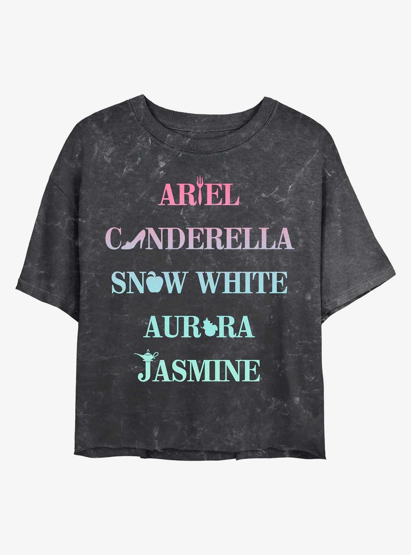 Disney Princesses Princess Icons Mineral Wash Crop Womens T-Shirt, BLACK, hi-res