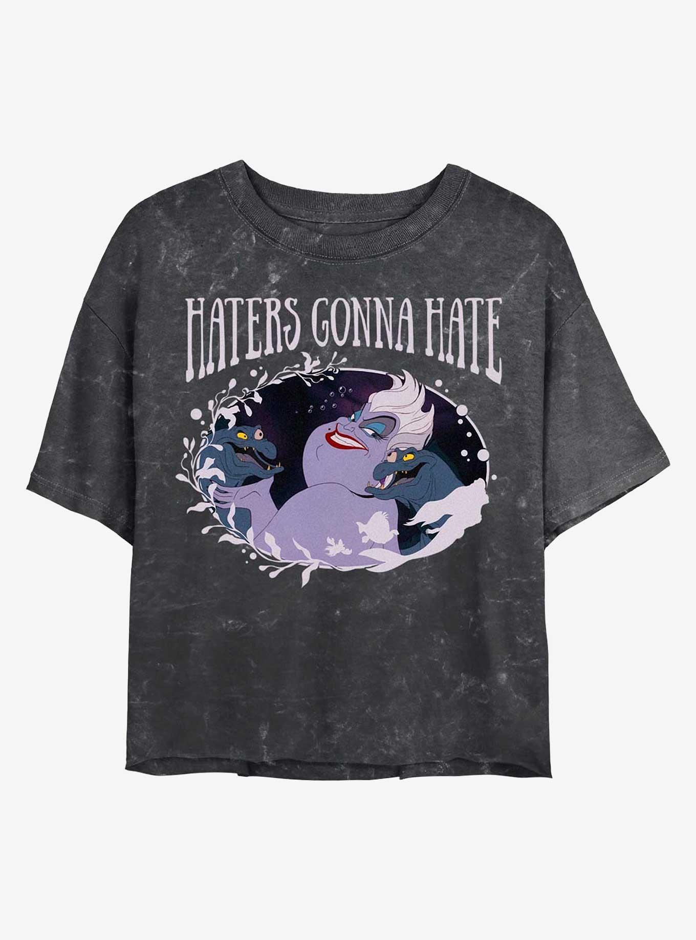 Disney Princesses Ursula Haters Mineral Wash Crop Womens T-Shirt, BLACK, hi-res