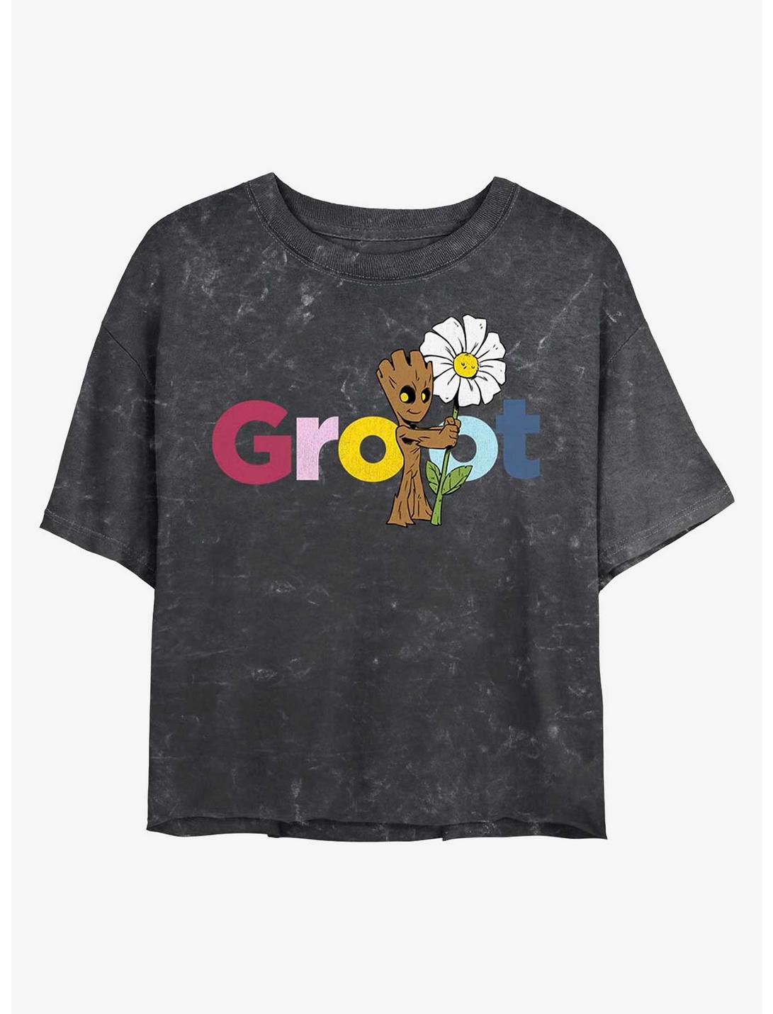 Marvel Guardians of the Galaxy Groot Mineral Wash Crop Womens T-Shirt, BLACK, hi-res