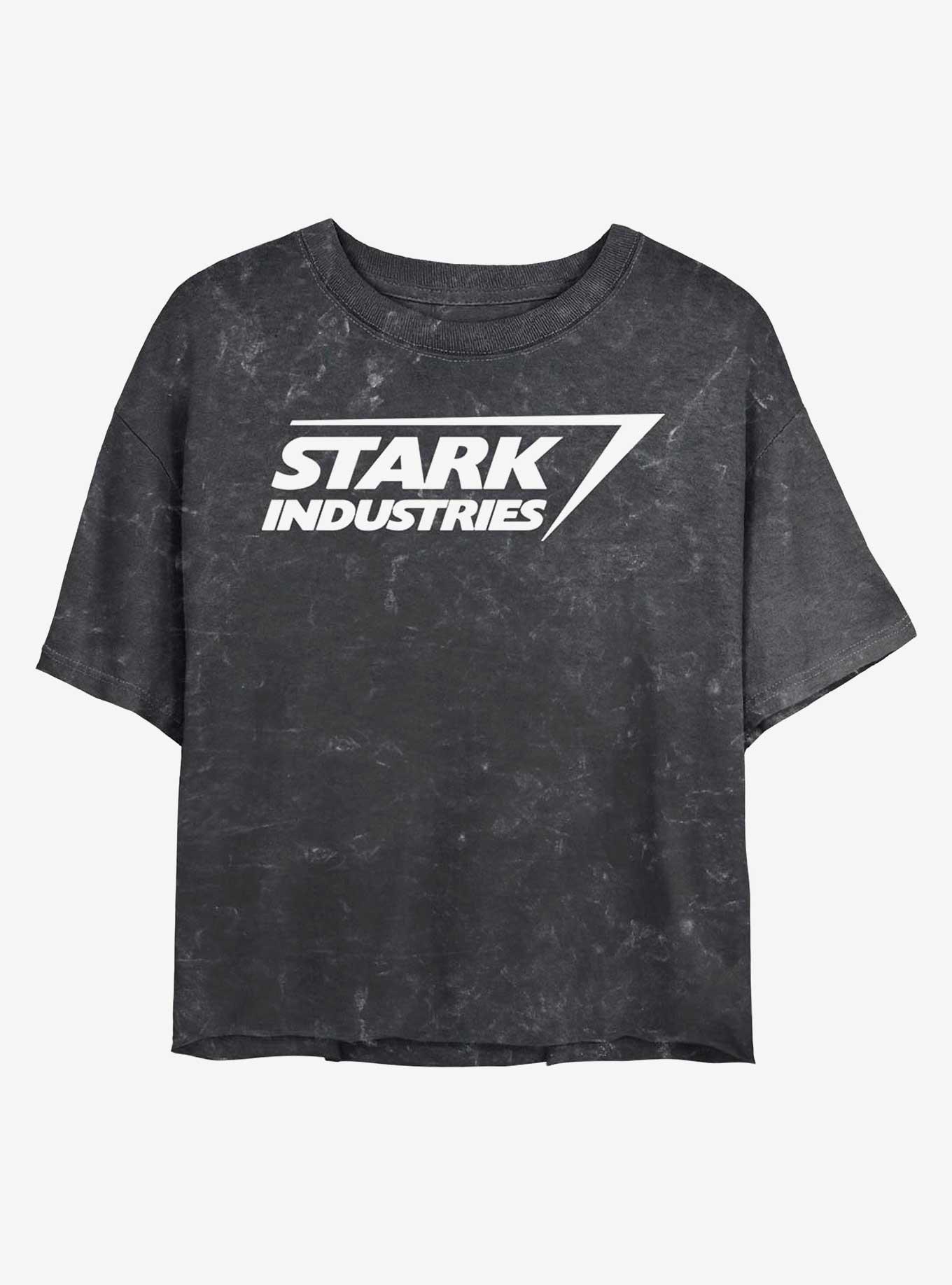 Marvel Iron Man Stark Industries Logo Mineral Wash Crop Womens T-Shirt, BLACK, hi-res
