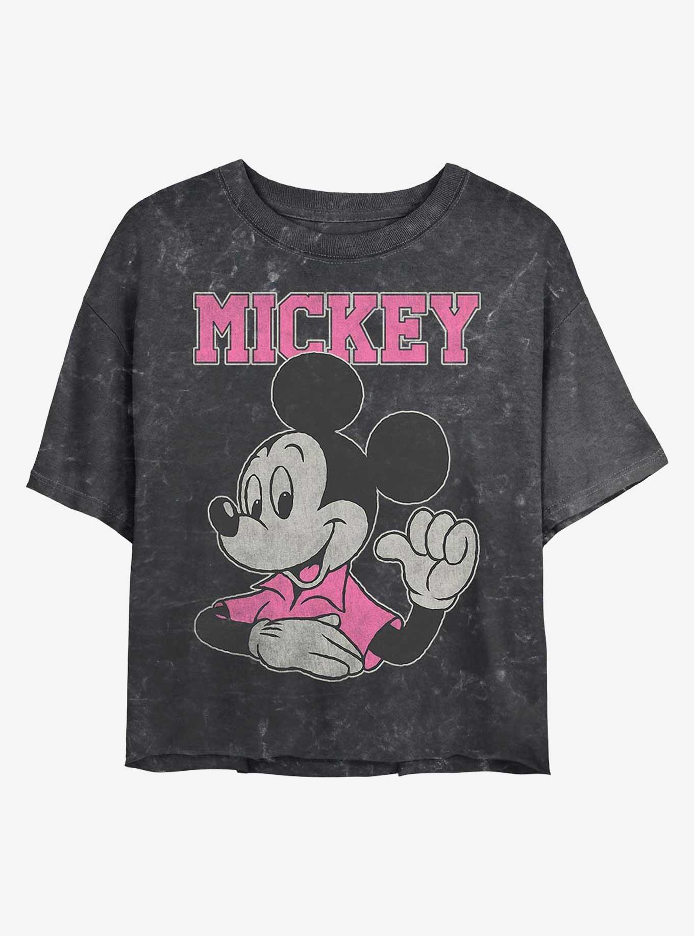 Disney Mickey Mouse Jumbo Mickey Mineral Wash Crop Womens T-Shirt, BLACK, hi-res