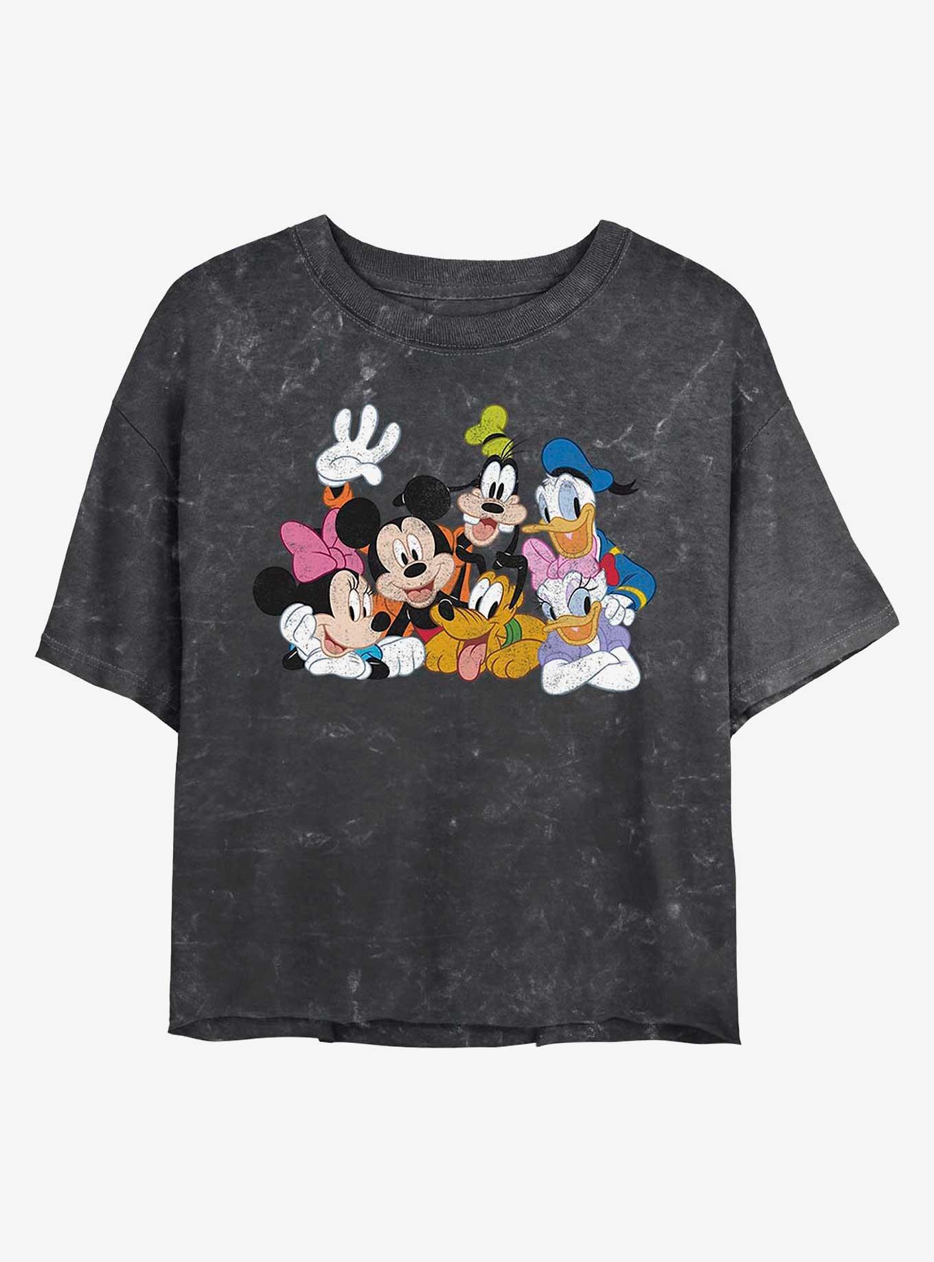 Disney Mickey Mouse Mickey Group Mineral Wash Crop Womens T-Shirt, BLACK, hi-res