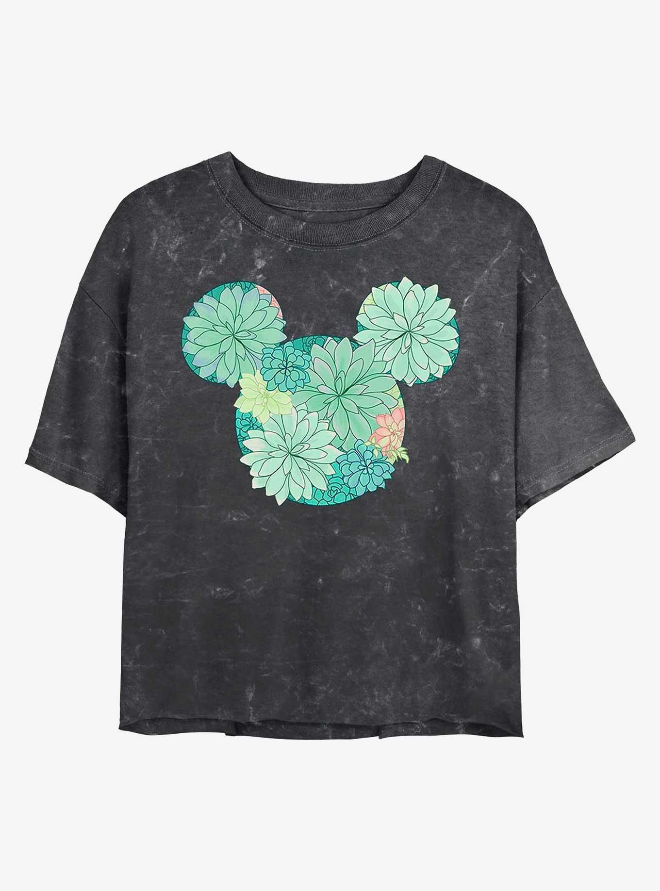 Disney Mickey Mouse Succulents Mineral Wash Crop Womens T-Shirt, BLACK, hi-res