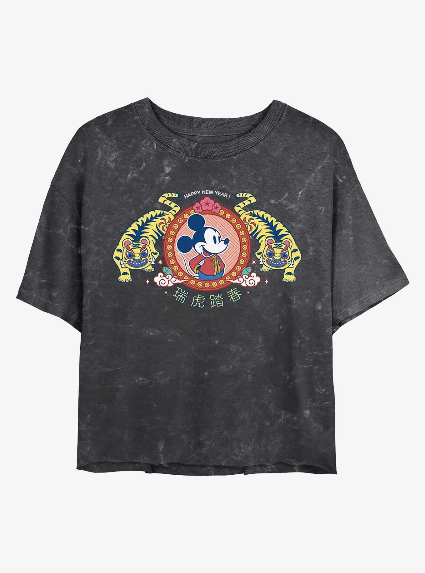 Disney Mickey Mouse Tiger King Mineral Wash Crop Womens T-Shirt, BLACK, hi-res