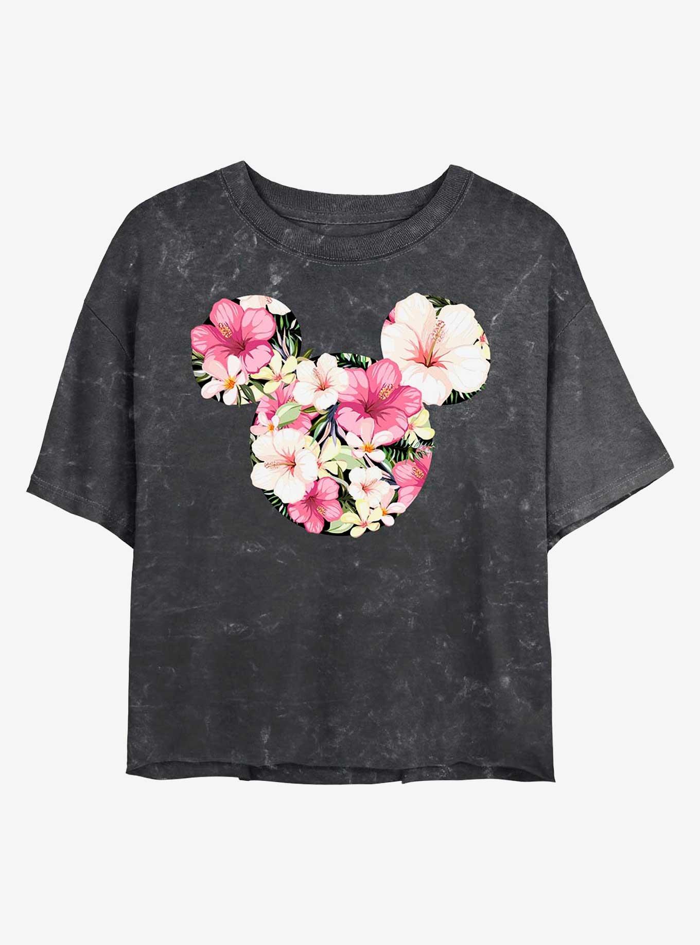Disney Mickey Mouse Tropical Mouse Mineral Wash Crop Womens T-Shirt, BLACK, hi-res