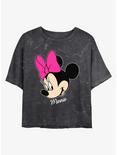 Disney Minnie Mouse Minnie Big Face Mineral Wash Crop Womens T-Shirt, BLACK, hi-res