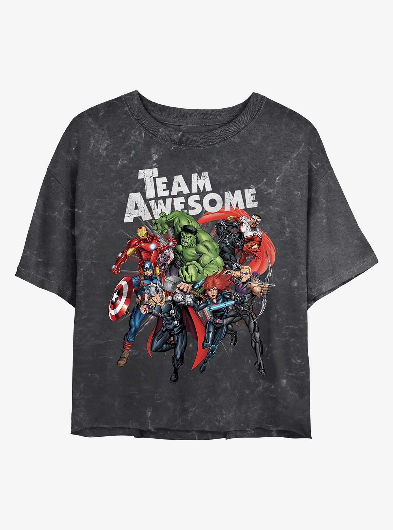 Marvel Team Awesome Mineral Wash Crop Womens T-Shirt, BLACK, hi-res