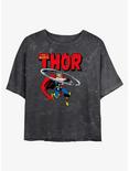 Marvel Thor Throw Mineral Wash Crop Womens T-Shirt, BLACK, hi-res
