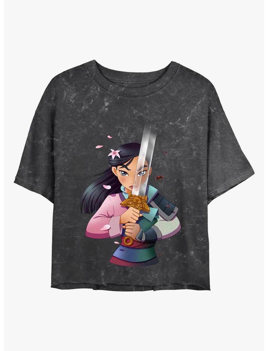 Disney Mulan Anime Mulan Mineral Wash Crop Womens T-Shirt, BLACK, hi-res