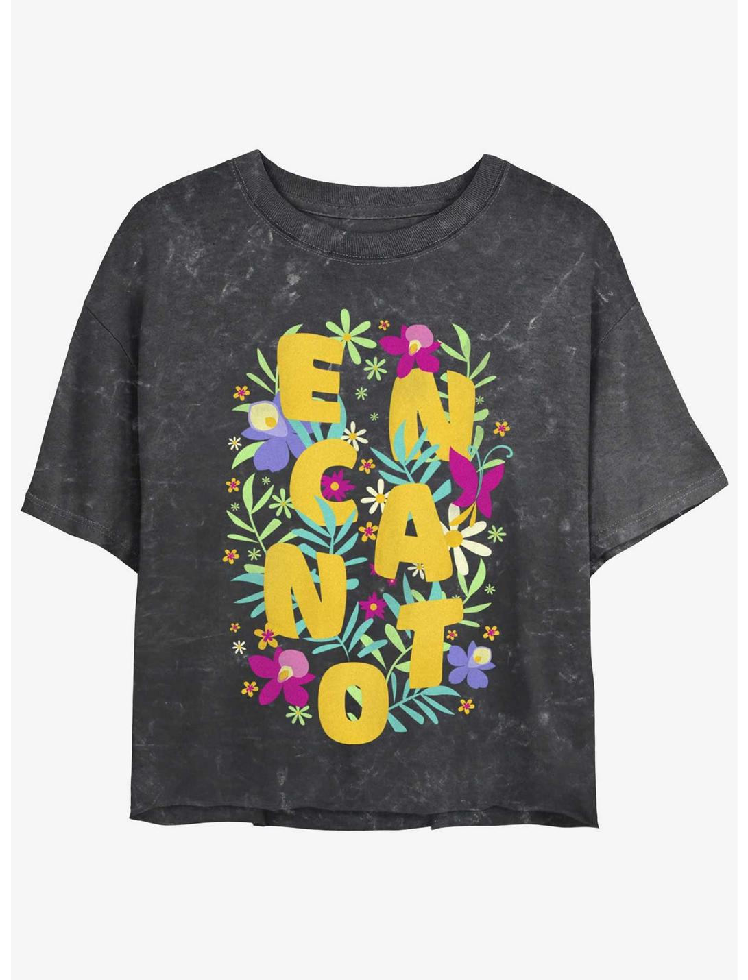 Disney Encanto Flower Arrangement Mineral Wash Womens Crop T-Shirt, BLACK, hi-res