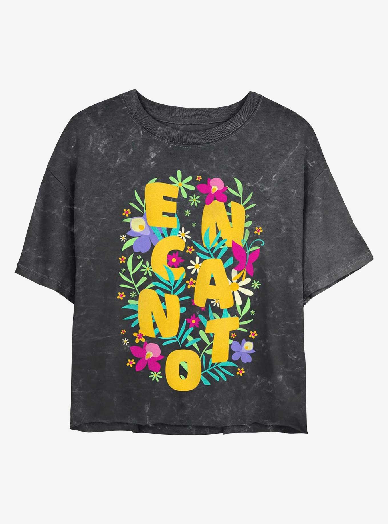 Disney Encanto Flower Arrangement Mineral Wash Womens Crop T-Shirt, BLKCHAR, hi-res view 1