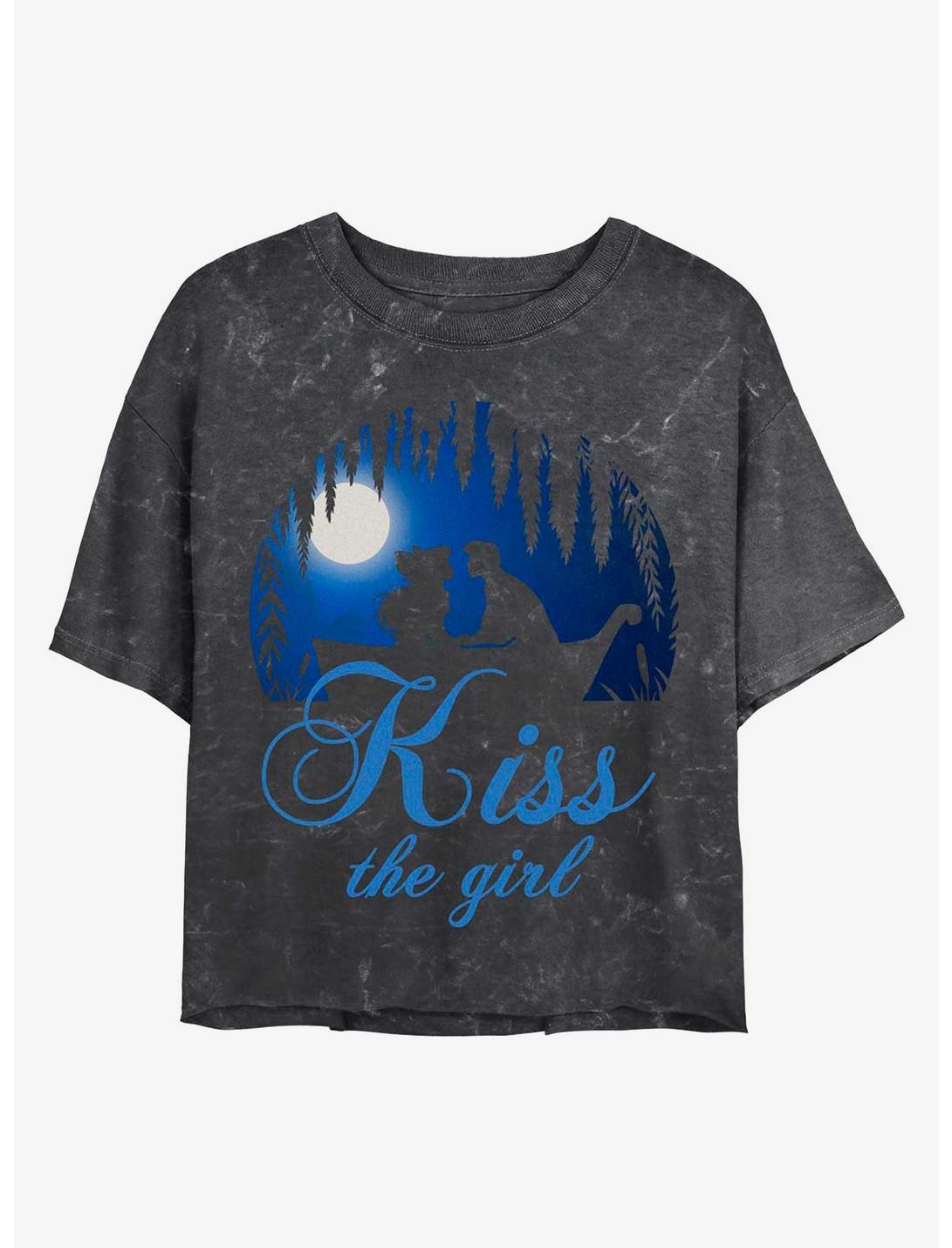 Disney The Little Mermaid Kiss The Girl Vignette Mineral Wash Crop Womens T-Shirt, BLACK, hi-res