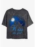 Disney The Little Mermaid Kiss The Girl Vignette Mineral Wash Crop Womens T-Shirt, BLACK, hi-res