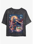 Star Wars The Mandalorian Starry Squad Mando and Child Mineral Wash Crop Womens T-Shirt, BLACK, hi-res