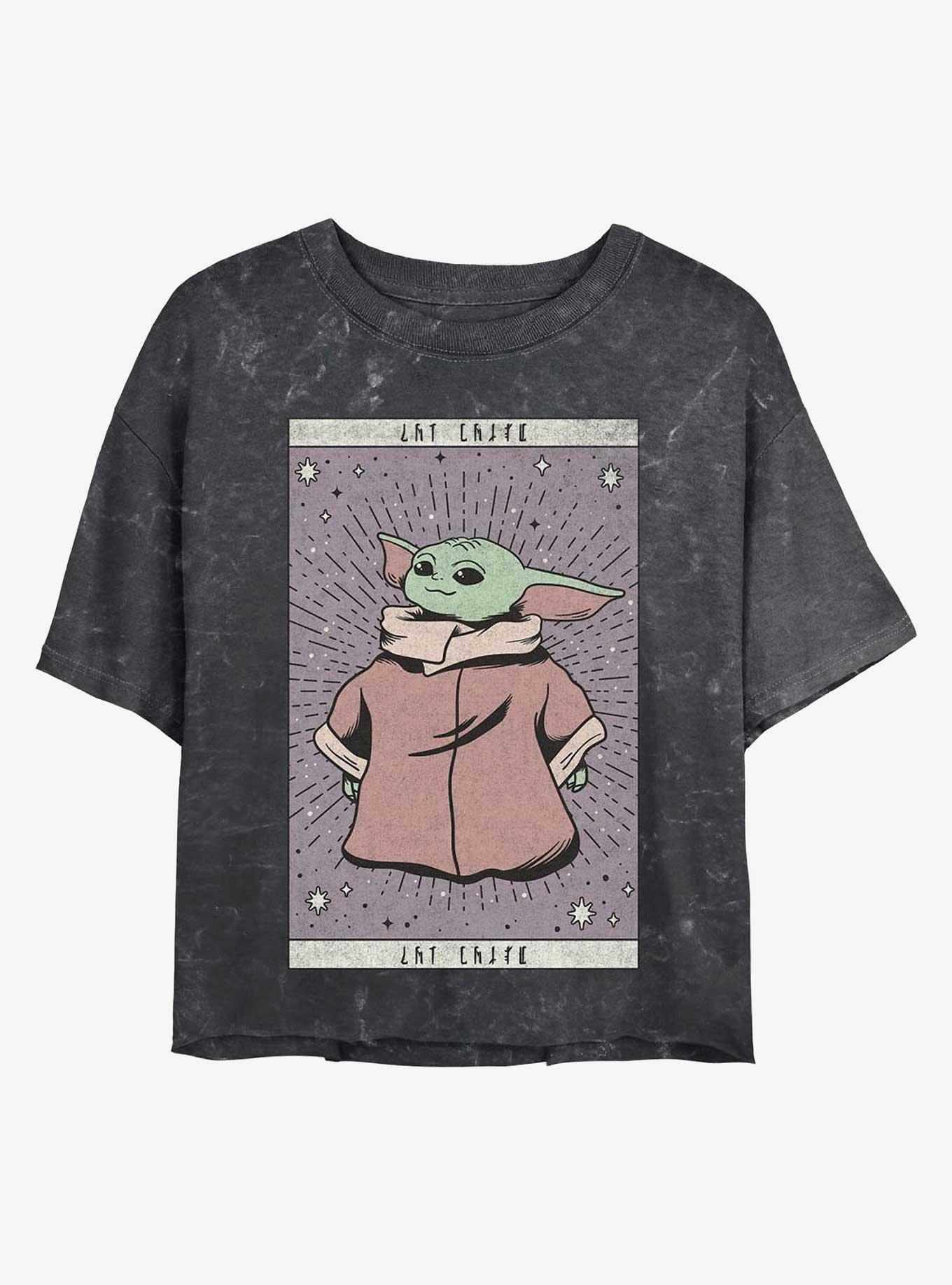 Star Wars The Mandalorian The Child Tarot Mineral Wash Crop Womens T-Shirt, BLACK, hi-res
