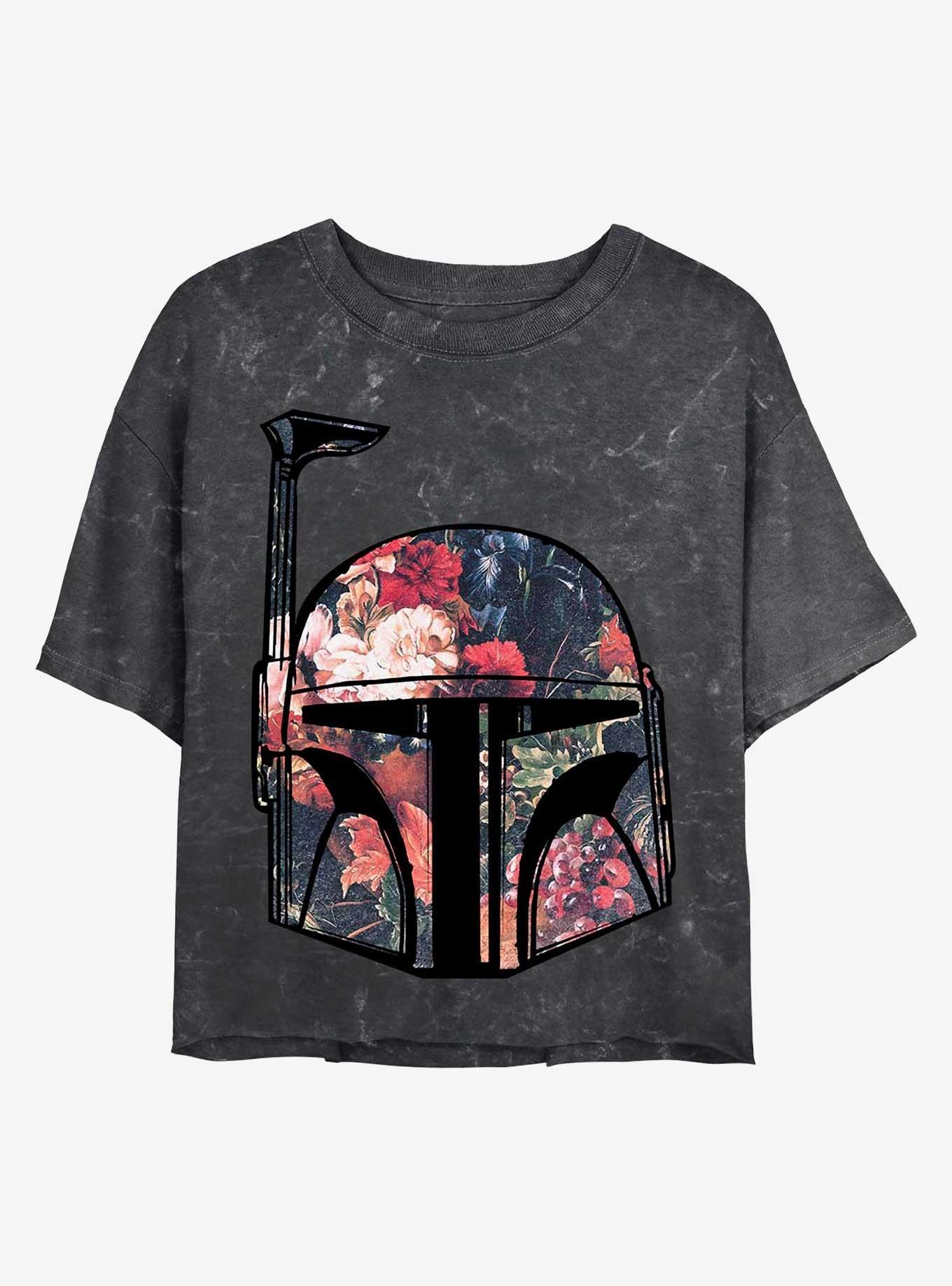 Star Wars Bobba Floral Mineral Wash Crop Womens T-Shirt, BLACK, hi-res