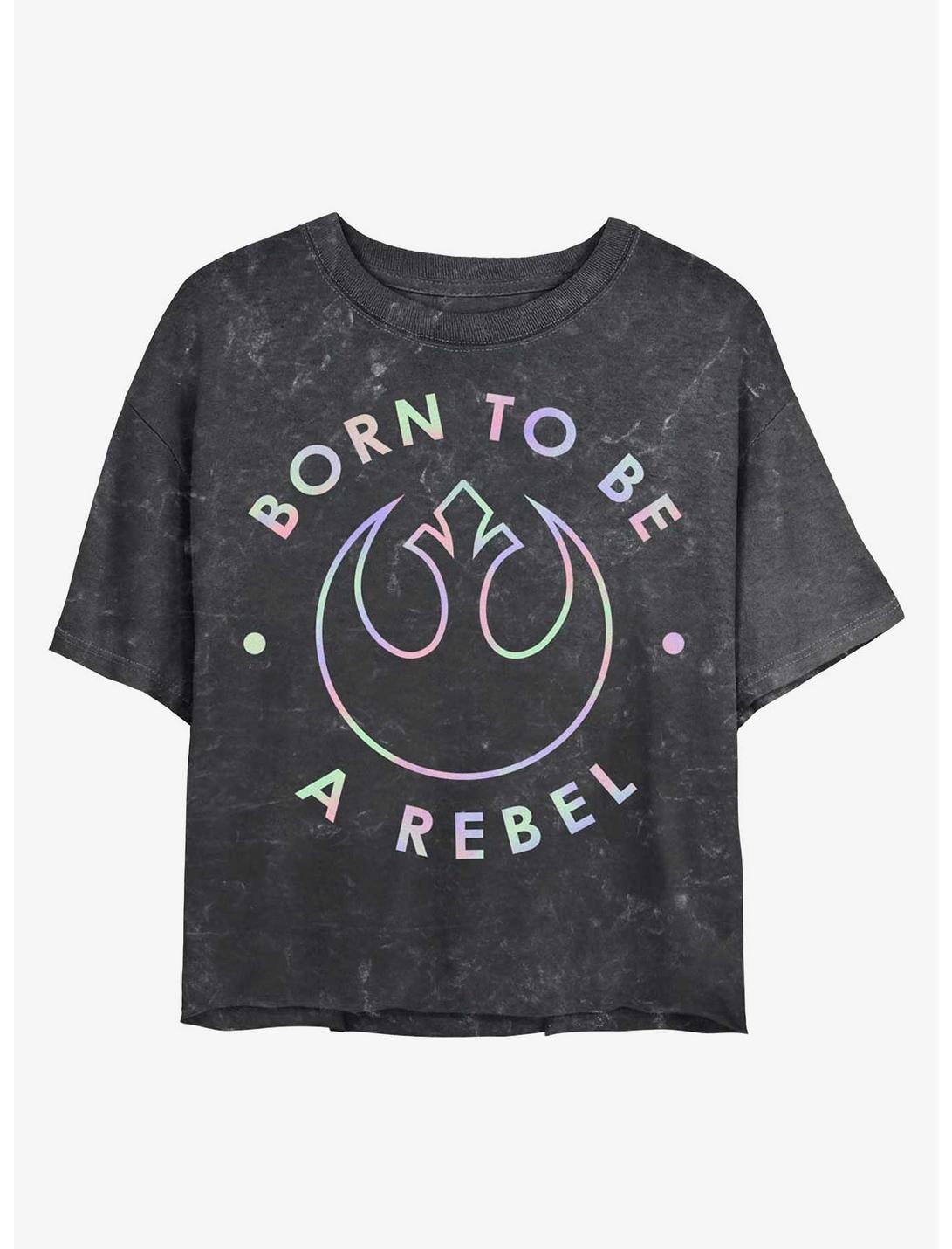 Star Wars Born To Be A Rebel Mineral Wash Crop Womens T-Shirt, BLACK, hi-res