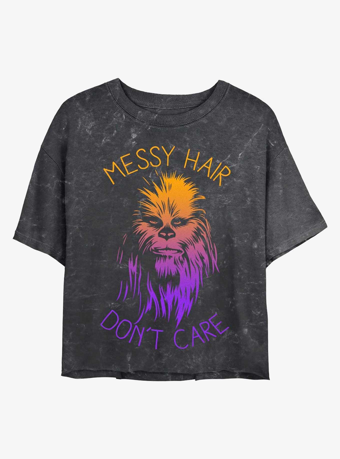 Star Wars Messy Hair Chewie Mineral Wash Crop Womens T-Shirt, BLACK, hi-res
