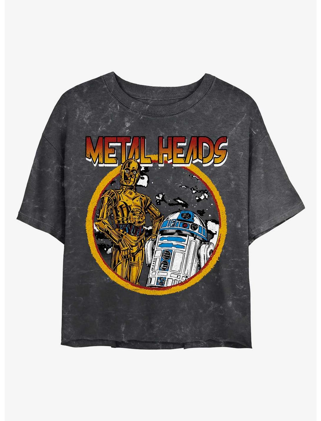Star Wars Metal Droids C-3PO and R2-D2 Mineral Wash Crop Womens T-Shirt, BLACK, hi-res