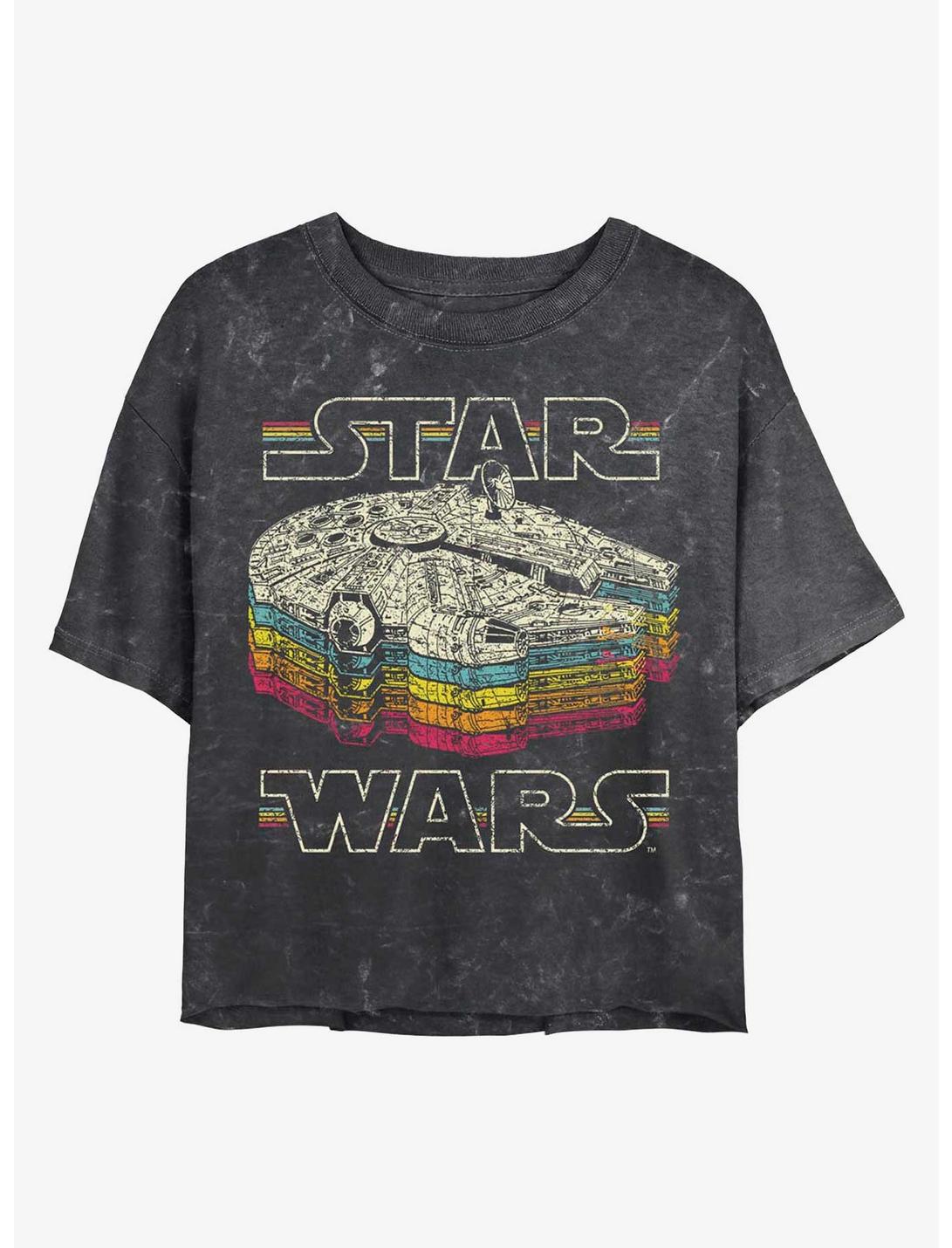 Star Wars Retro Falcon Mineral Wash Crop Womens T-Shirt, BLACK, hi-res