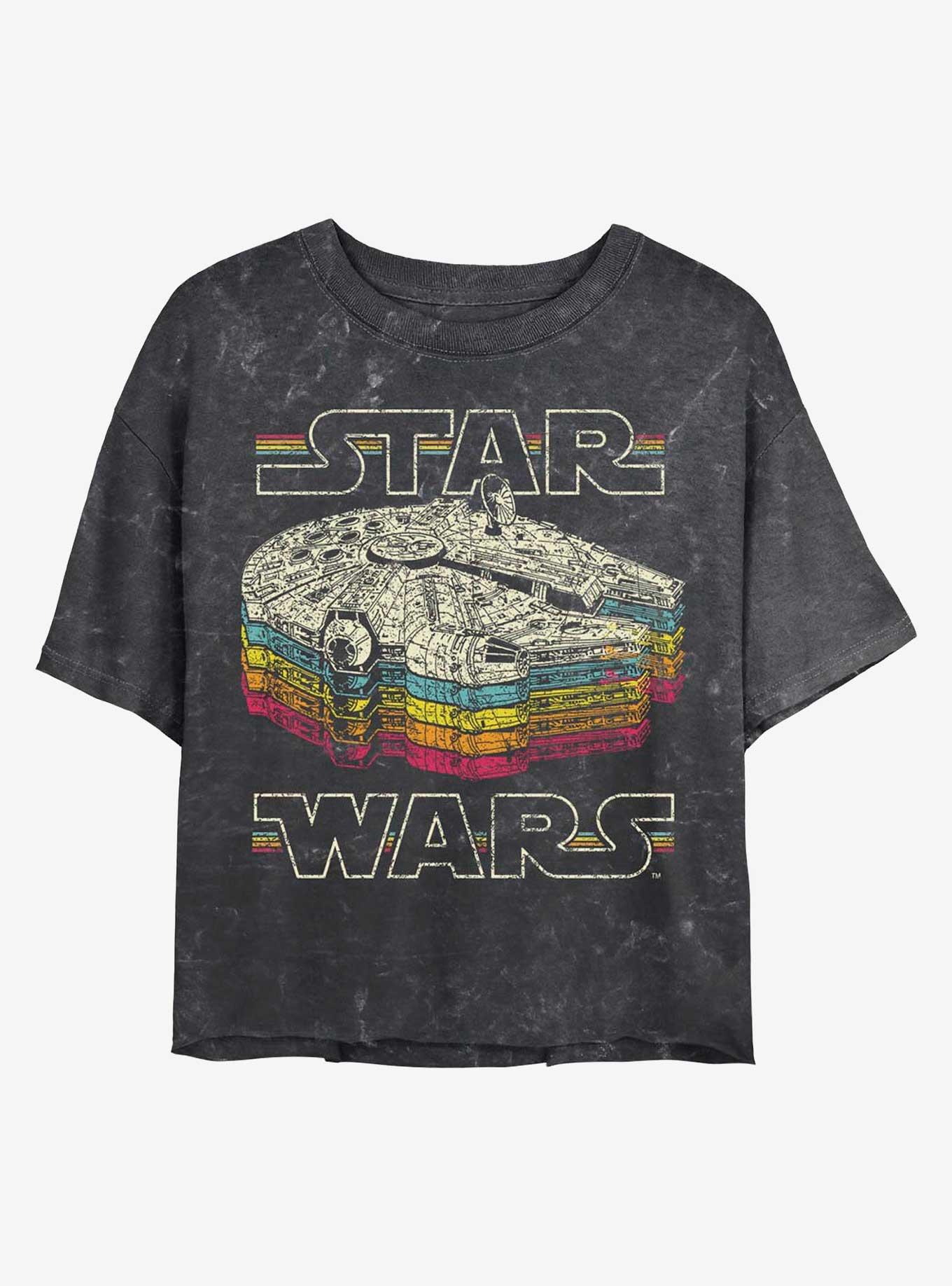 Star Wars Retro Falcon Mineral Wash Crop Womens T-Shirt, BLACK, hi-res
